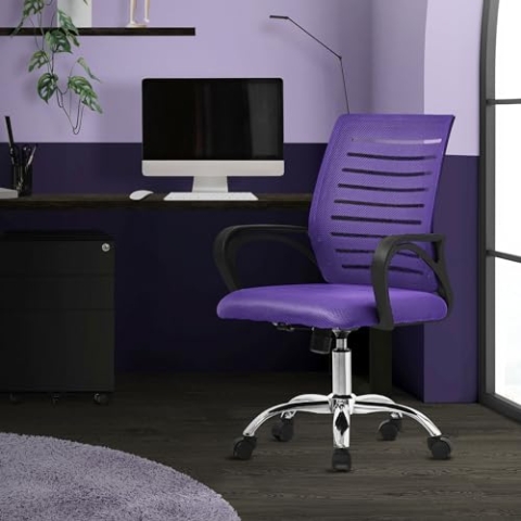 ML-Design Bürostuhl ergonomisch, Lila, Höhenverstellbarer Schreibtischstuhl mit Armlehnen, Computerstuhl mit atmungsaktiver Netzbespannung, Wippfunktion, 360° Drehstuhl mit Rollen, Gaming Stuhl