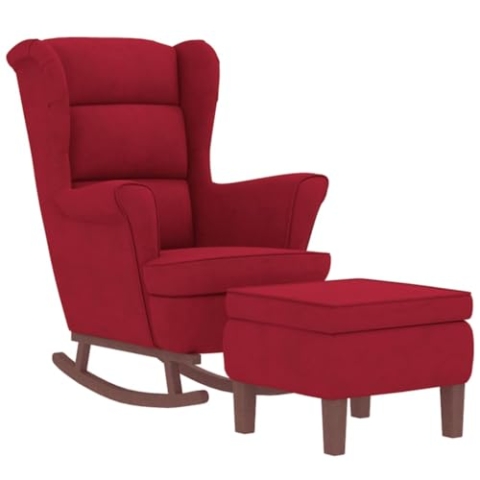 vidaXL Schaukelsessel und Hocker mit Holzbeinen Weinrot Samt, Sessel mit Hocker, Relaxsessel, Relaxstuhl, Schaukelsessel, Relaxsessel mit Hocker