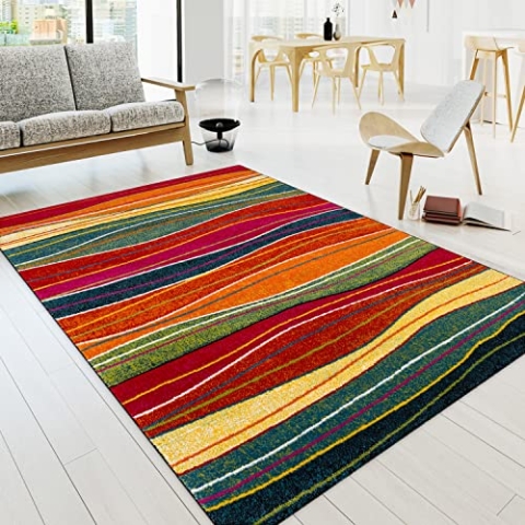 Paco Home Teppich Wohnzimmer Schlafzimmer Jugendzimmer Kurzflor Modern Vintage Abstrakte Muster, Grösse:160x230 cm, Farbe:Bunt 3