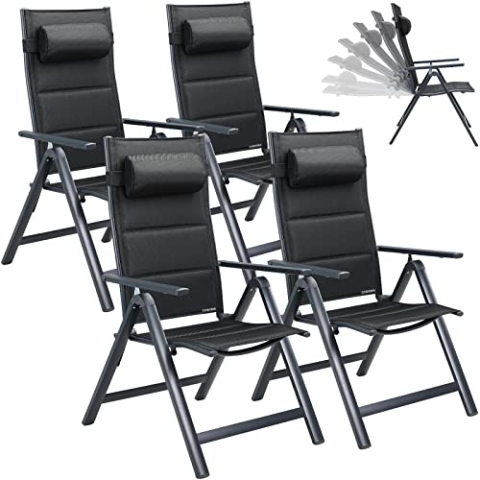 Casaria® Gartenstühle 4er Set Klappbar Gepolstert Alu 8- Fach Verstellbar 120 kg Belastbarkeit Wetterfest Outdoor Balkon Camping Hochlehner Klappstuhl