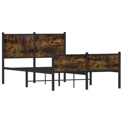 vidaXL Bettgestell, Metallbett Bett mit Kopfteil Fußteil, Bettrahmen mit Lattenrost, Doppelbett für Schlafzimmer, Metall Räuchereiche 120x200cm