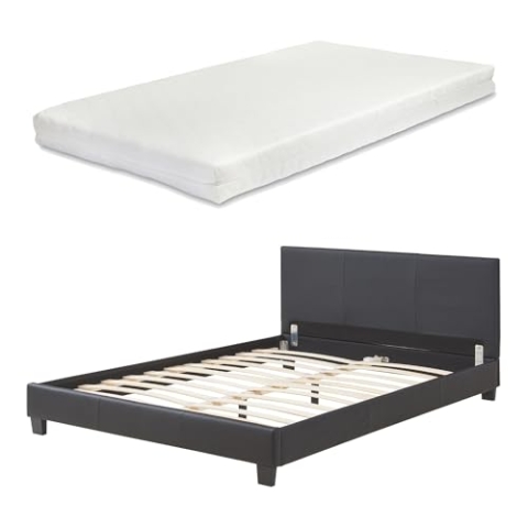 Corium Polsterbett mit Matratze - 140 x 200 cm - Schwarz Kunstleder - mit Lattenrost