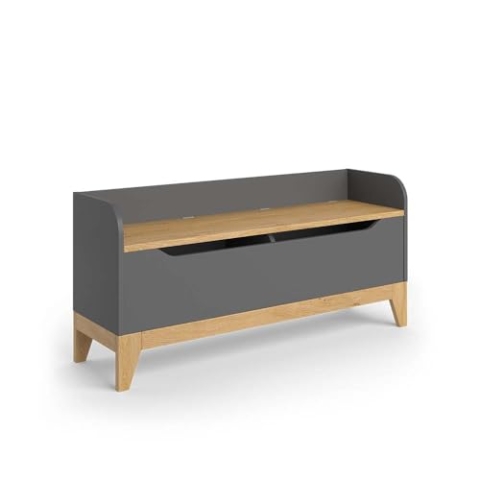 VitaliSpa Spielzeugtruhe Malia, Spielzeugkiste, Grau/Eiche, 107.2 x 50 cm mit Sitzbank