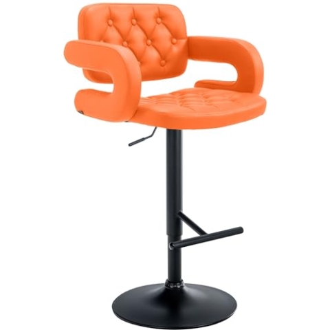 CLP Barhocker Dublin Kunstleder Mit Armlehne I Drehbarer Thekenhocker Mit Fußablage I Höhenverstellbarer Barstuhl, Farbe:orange, Gestell Farbe:schwarz