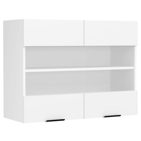 VCM Küchenschrank hängend | Maße ca. H. 60 x B. 80 x T. 31 cm | Hängeschrank mit Zwei Drehtüren | Küchenschrank mit Glas | Küchenmöbel – Fasola Weiß