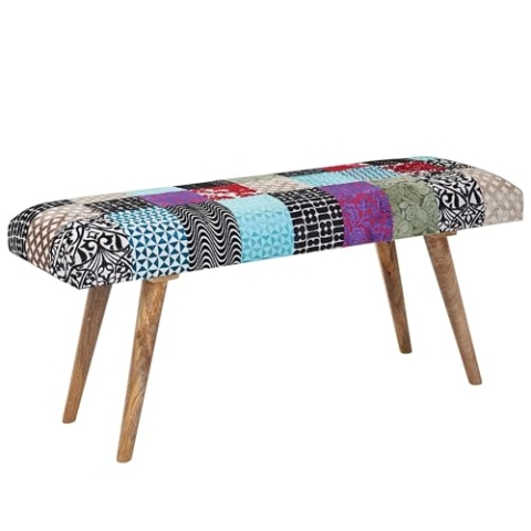 Wohnling Sitzbank Samt/Massivholz Bank Bunt 117x51x38 cm Bettbank Patchwork, Design Polsterbank Flur Modern, Gepolsterte Stoffbank Esszimmer, Flurbank ohne Lehne