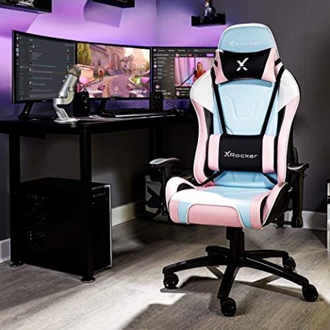 X Rocker Agility Esports - Gaming Bürodrehstuhl mit Komfortkissen für Erwachsene - Pink