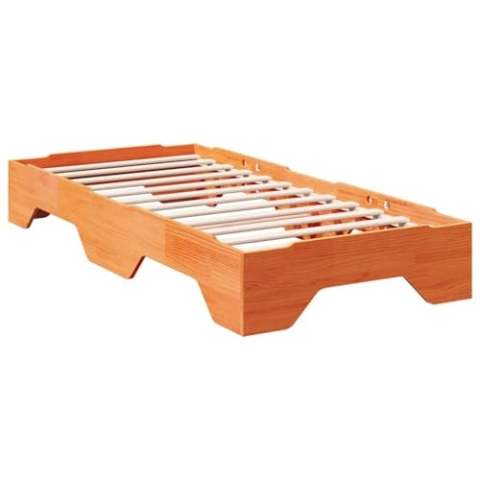 vidaXL Massivholzbett ohne Matratze Stapelbar Wachsbraun 100x200 cm, Bettrahmen, Bett, stapelbares Einzelbett, stapelbares Bett, Stapelbett