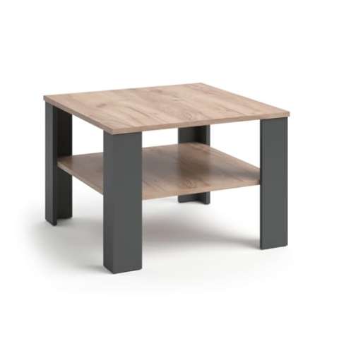 Vicco Couchtisch Homer, Couchtisch mit der Ablage, Anthrazit/Sand, 60 x 60 cm