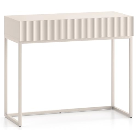 Selsey Schminktisch Makeup Tisch Frisiertisch Kosmetiktisch 91 cm Push to Open Mit Gerillten Fronten Hellbeige Derriva