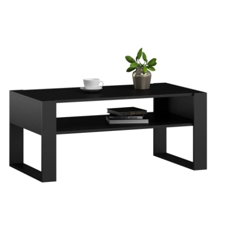 MATKAM Couchtisch KAJA H50 x B100 x T53,6 cm Loft Retro, offene Ablage unter der Tischplatte, Kufenbeine (Schwarz)