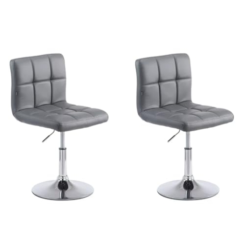 In And OutdoorMatch Luxus Barhocker Taylor - Grau - Chrom - Modernes Design - 2er Set - Rückenlehne - Für Küche und Bar - Gepolsterter Sitz - Kunstleder