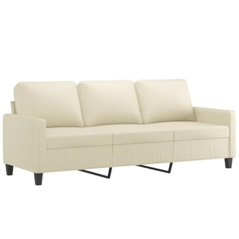 vidaXL Sofa 3-Sitzer, Loungesofa Couch mit Armlehnen Rückenkissen, Wohnzimmersofa Designsofa Metallgestell, Sitzmöbel Dreisitzer, Modern, Creme Kunstleder