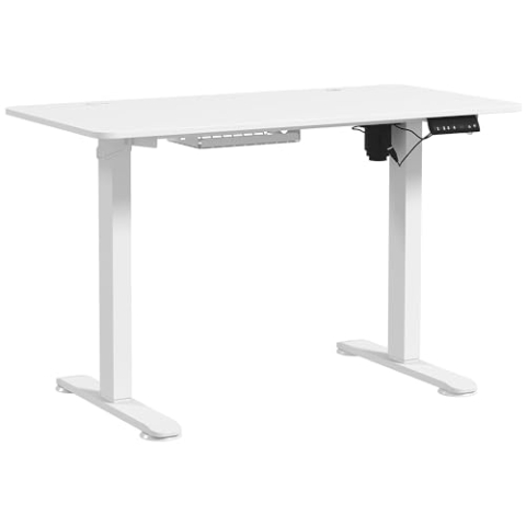 Vinsetto Höhenverstellbarer Schreibtisch Elektrisch 120 x 60 cm Computertisch mit 3 Memory-Steuerung, Ergonomisch Steh-Sitz Tisch mit Anti-Kollision, 2 Haken, Weiß