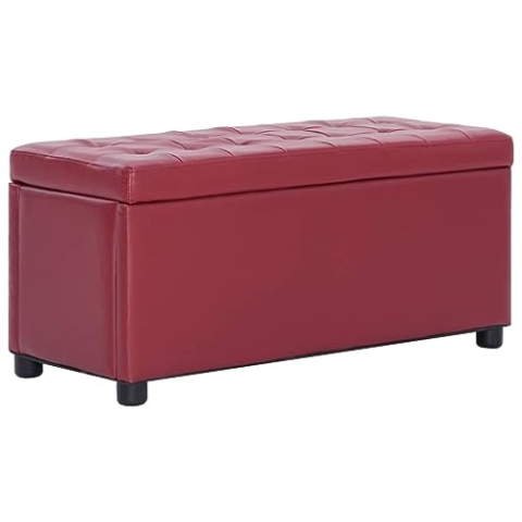 vidaXL Ottoman mit Stauraum Sitzhocker Sitzwürfel Sitzbank Aufbewahrungsbox Hocker Truhenbank Sitztruhe Truhe Sitzbox 87,5cm Weinrot Kunstleder