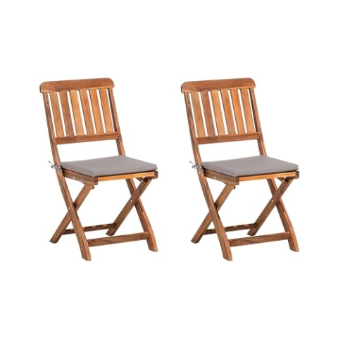 Beliani Gartenstuhl 2er Set Akazienholz Dunkelbraun klappbar Auflagen grau Cento
