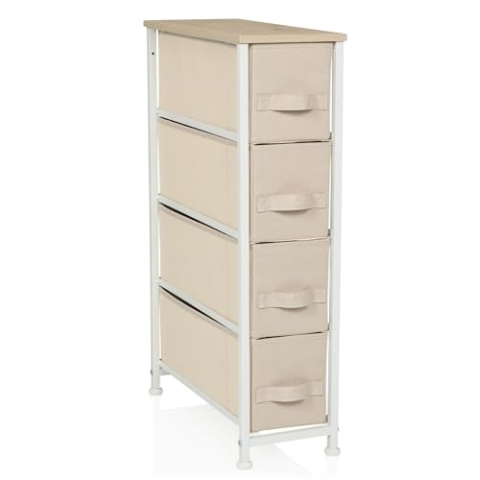 hjh LIVING Kommode mit 4 Stoffschubladen FOLDRESS S 20x48x76 cm Schubladenkommode Organizer, höhenverstellbare Fußgleiter, Metall-Gestell, Beige