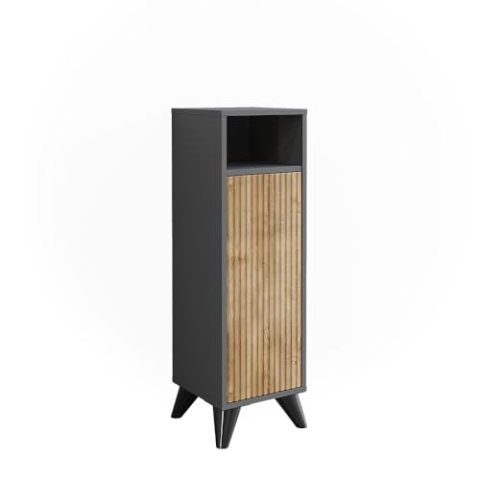 Vicco Midischrank Leano, Badmöbel, Anthrazit/Bergeiche, 30 x 97 cm mit Tür