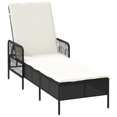 vidaXL Sonnenliege Schwarz und Creme PE-Rattan 157 x 55 x 92 cm
