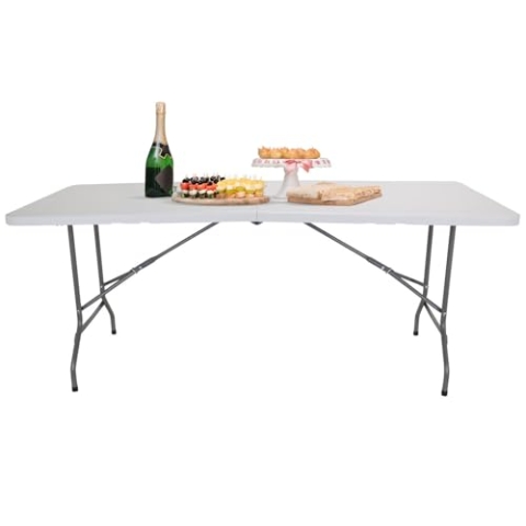 hjh OFFICE Campingtisch klappbar 152x70 cm Easy UP Multi II mit Tragegriff Klapptisch für 6 Personen Weiß, 830053