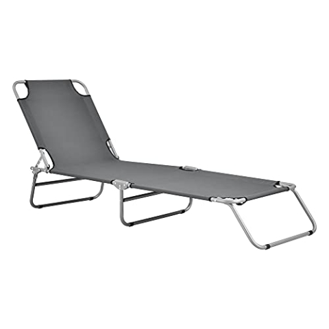 casa.pro Sonnenliege Carcao Relaxliege klappbar Strandliege bis 110 kg Dunkelgrau 186 x 55 x 24 cm Gartenliege mit Rückenlehne verstellbar Stahlgestell