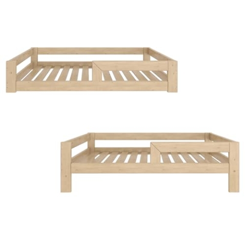 Need Sleep Montessori Bett am Boden 2in1 Kinder Bodenbett umbaubar zum Kinderbett 80x160 mit Rausfallschutz Lattenrost niedrig Kids Floor Bed Bodentief Kleinkindbett ab 2 Jahre Mädchen Junge