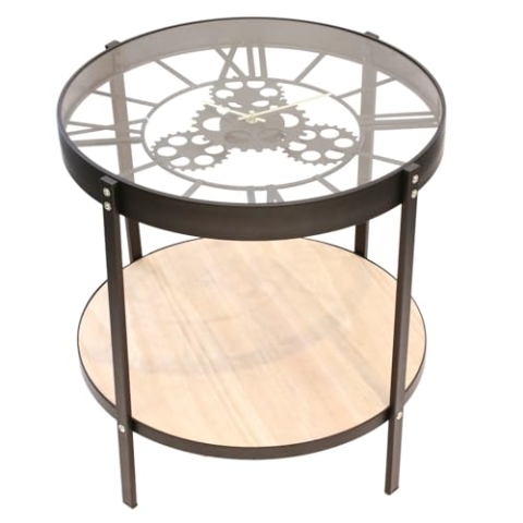 HOME DECO FACTORY Uhr Beistelltisch, 50.5cm x 50.5cm x 49cm, Schwarz/Transparent
