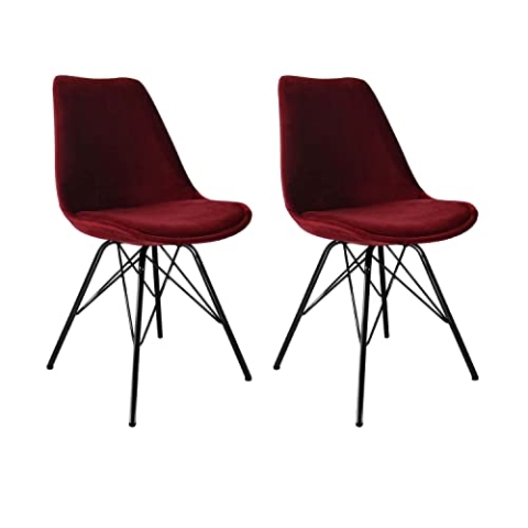 Kick Collection 2er Set Esszimmerstühl Velvet - Samt - Rot - Modern und Hochwertig - Samtstoff und Metall - Erhältlich in vielen Farben
