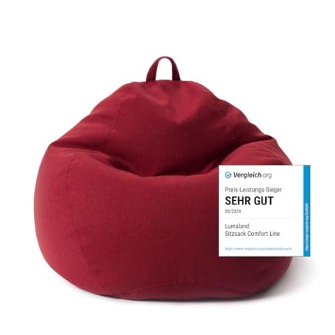 Lumaland Sitzsack Comfort Line | Indoor Beanbag 100x120x50cm mit mehr als 2,4 Mio. anpassbaren EPS-Perlen | Weiches & Komfortables Bodenkissen | Sessel für Kinder & Erwachsene | 315 L Volumen [Rot]