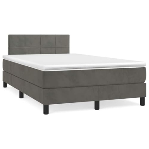 vidaXL Boxspringbett, Bett mit Matratze LED Kopfteil, Bettgestell mit Lattenrost, Polsterbett Doppelbett für Schlafzimmer, Dunkelgrau 120x190cm Samt