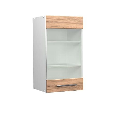 Vicco Küchenglasschrank Fame-Line, Glashängeschrank, Goldkraft Eiche/Weiß, 40 cm