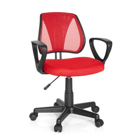 hjh OFFICE 725103 Kinder- und Jugenddrehstuhl KIDDY CD Netzstoff Rot höhenverstellbare Rückenlehne, Stuhl mit Armlehnen