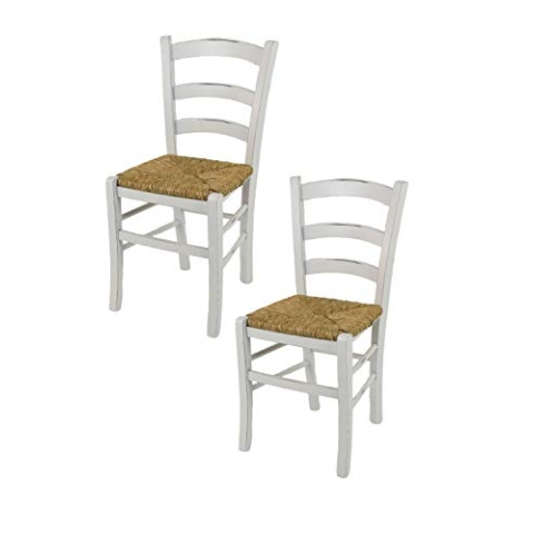 t m c s Tommychairs - 2er Set Stühle Venezia für Küche und Esszimmer, Robuste Struktur aus lackiertem Buchenholz im Shabby Chic Stil, handwerklich antik behandelt und Sitzfläche aus Stroh