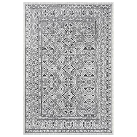 NORTHRUGS Cuaddo Outdoor Teppich (70x300 cm, Grafikdesign, 100% Polypropylen, langlebig und pflegeleicht, UV-beständig, Wohnzimmer, Balkon, Terraterraum) Creme Schwarz, 70 x 300 cm