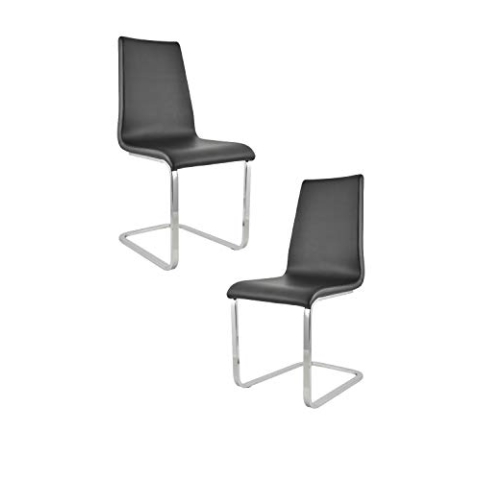 Tommychairs - 2er Set Freischwinger-Stühle BERLIN mit hochfestem rechteckigem Freischwingergestell aus Stahl und Sitzflaeche aus mehrschichtigem Holz gepolstert und mit schwarzem Kunstleder bezogen