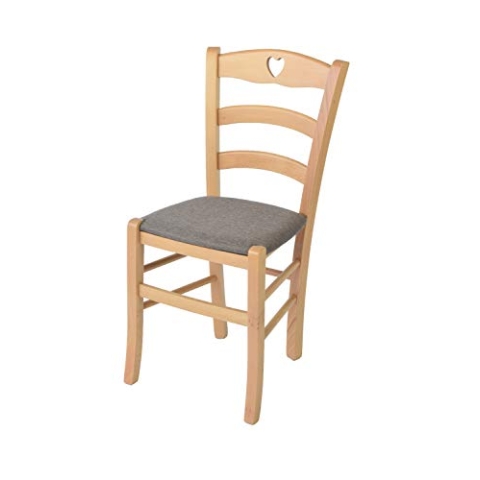t m c s Tommychairs - Stuhl Cuore für Küche und Esszimmer, Robuste Struktur aus lackiertem Buchenholz im Farbton Naturfarben und gepolsterte Sitzfläche mit Stoff in der Farbe Rehbraun bezogen