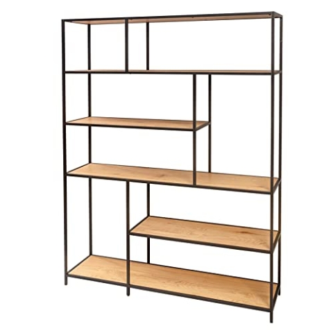 Riess Ambiente Industrial Bücherregal Slim LINE 185x135cm Wildeiche schwarz sechs Regalböden Standregal Wohnzimmerregal Regal