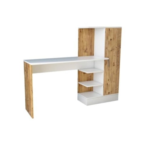 Vente-unique-Schreibtisch mit Schrankelement - Holzfarben & Weiß - MILARIA