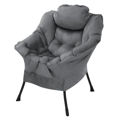 ML-Design Relaxsessel Anthrazit, Wohnzimmersessel mit Armlehnen & Seitentasche, Fernsehsessel Kopfkissen, Loungesessel mit Stahlrahmen & schwarzen Beine, Ohrensessel ergonomisch, Lesesessel gepolstert