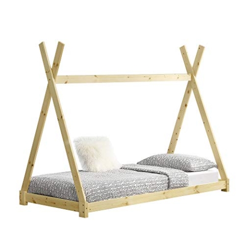 [en.casa] Kinderbett Onejda in Tipi-Design Bodenbett Jugendbett aus Kiefernholz Natur Holz 90 x 200 cm