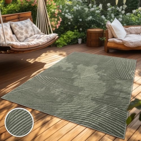 Paco Home Teppich In- & Outdoor, Moderne abstrakte Boho Designs mit 3D Struktur, robust & wetterfest, ideal für Terrasse Wohnzimmer & Küche, Grösse:200x290 cm, Farbe:Grün 2