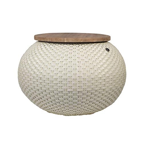 Handed By - Halo - Beistelltisch mit Aufbewahrung - Akazien Holzplatte - Cream White - (HxBxT) 40 x 56 x 56cm