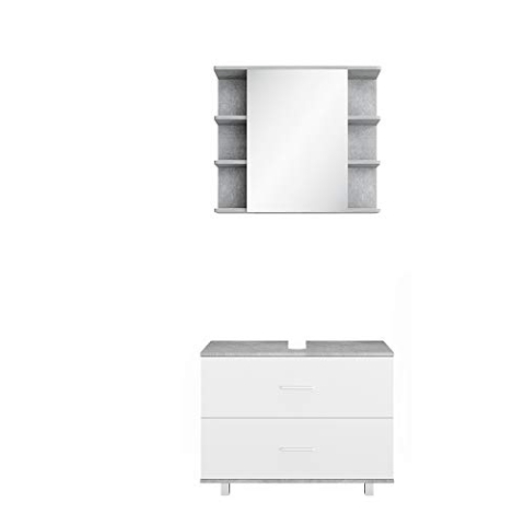 Vicco Badmöbel-Set Ilias, Badezimmerschrank-Set, Beton/Weiß, 2 Teile, Unterschrank 80 cm