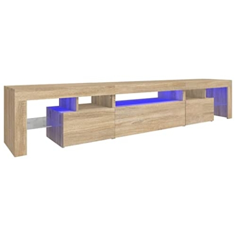 vidaXL TV Schrank mit LED-Leuchten Lowboard TV Möbel Tisch Board Sideboard Fernsehschrank Fernsehtisch HiFi-Schrank Sonoma-Eiche 215x36,5x40cm