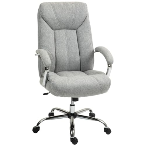 Vinsetto Bürostuhl mit Wippfunktion ergonomischer Stuhl mit gepolsterte Armlehne Kopfstütze höhenverstellbarer Schreibtischstuhl Drehstuhl mit Rückenlehne Nylon Hellgrau 65 x 78 x 110-118 cm