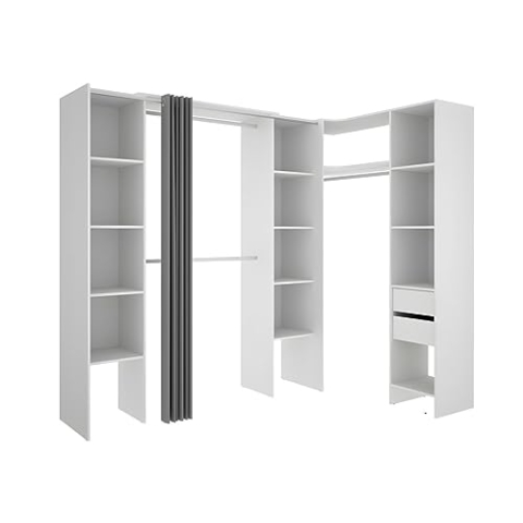 Vente-unique-Eckkleiderschrank Kleiderschranksystem - B. 164/234 cm - Weiß & Grau - Dorian