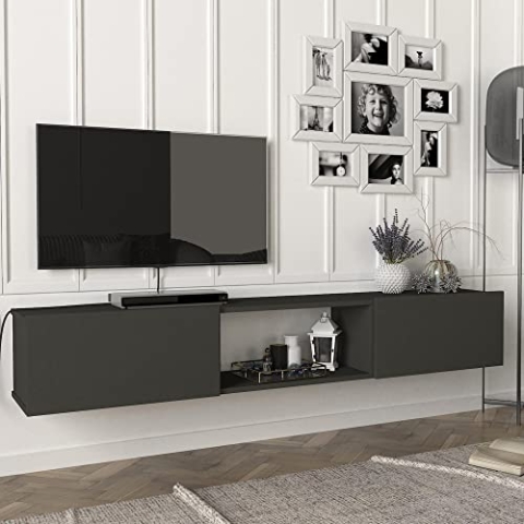 [en.casa] Fernsehschrank Paltamo Fernsehtisch mit 3 Fächern Lowboard 180x31x29,5cm hängend TV-Board Anthrazit
