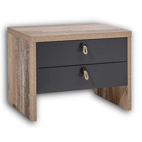 Stella Trading MERLIN Eleganter Nachttisch passend zum Doppelbett - Stilvoller Nachtschrank mit Schubladen in Old Style Optik, Anthrazit - 56 x 43 x 42 cm (B/H/T)