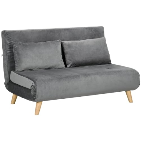 HOMCOM 3 in 1 Schlafsofa 130 x 78 cm Sofa mit Bettfunktion, Klappbar Couch mit Lendenkissen, Samtoptik, Verstellbarer Rückenlehne für Wohnzimmer, Schlafzimmer, Grau