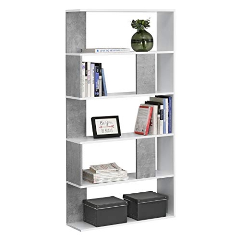 [en.casa] Bücherregal Aneby 159x80x24cm Standregal mit 5 Ablageflächen Regal Weiß/Betonoptik